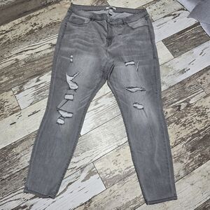 Refuge Women's Distressed Ripped Gray Jeans Plus Size 20